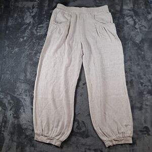 Minibee Cotton Linen Lagenlook Harem Jogger  Baggy Tan Cream Pull On Pants M